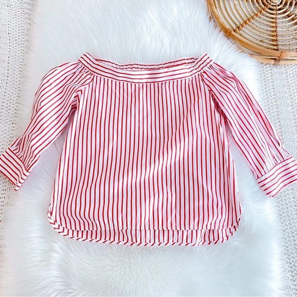 Emme Marella Stripe Off The Shoulder Top Red White 3/4 Button Sleeves Striped 40 - Picture 3 of 12